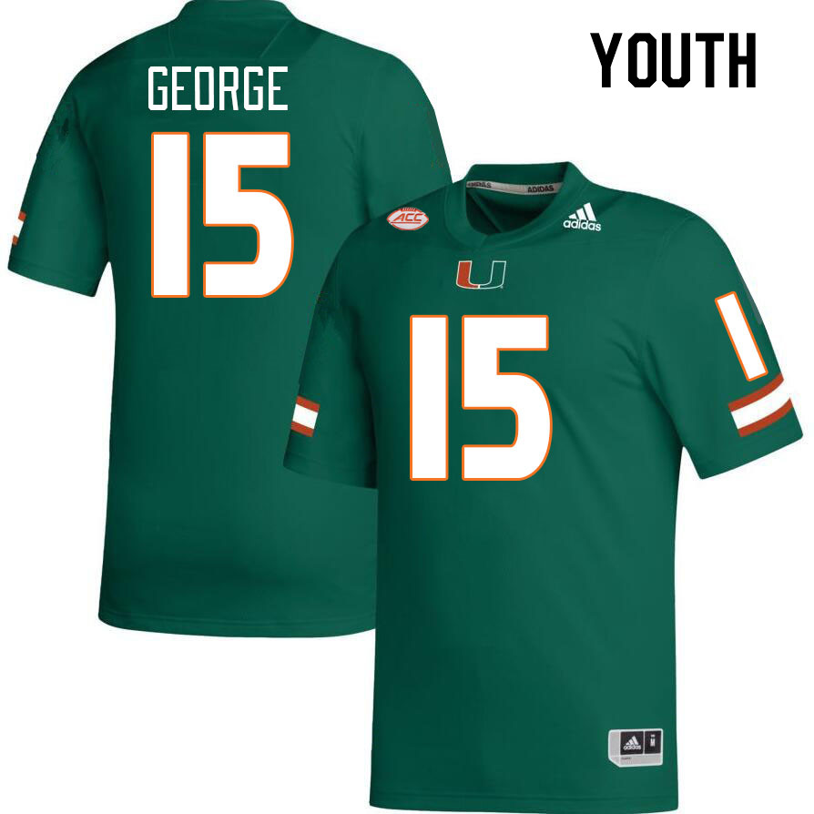 Youth #15 Jacolby George Miami Hurricanes College Football Jerseys Stitched-Green